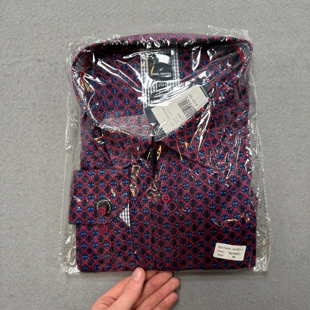 NEW Daniel Hechter Dress Shirt Men's 5X Red Geometric Andrea-X Stretch Button Up